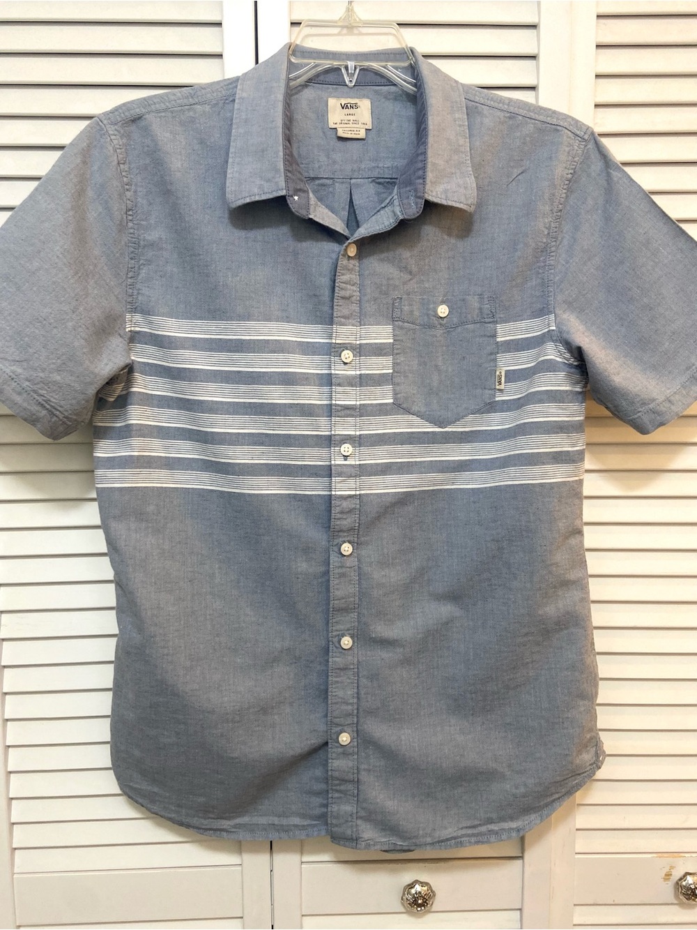 Vans Light Blue Short-Sleeve Button-Down Shirt with White Stripes